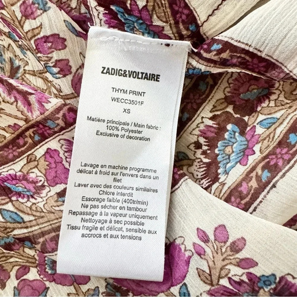 Zadig & Voltaire Thym Print Silky Top in Lilas Size XS - Picture 8 of 9